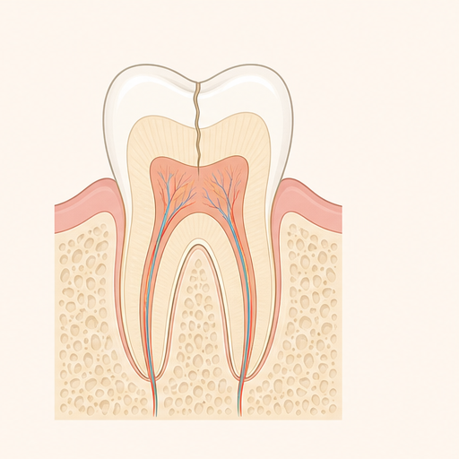 크랙치아(cracked tooth) 단계 치아 모식도, 치관에서 치근 방향으로 진행하는 불완전 균열
