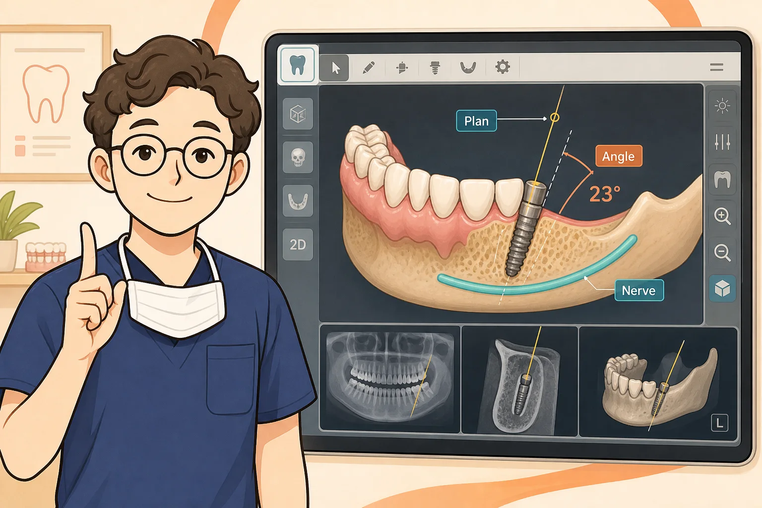 네비게이션 임플란트 — 가이드를 원내에서 만드는 3가지 이유 | 파주 서울이고운치과 내용을 설명하는 치과 진료 이미지